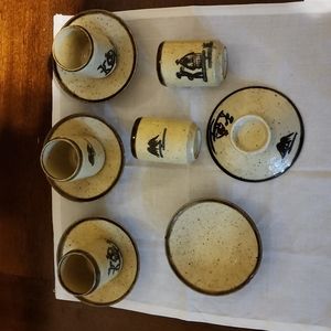 Set of 5 Vintage Stoneware Mug & Saucer